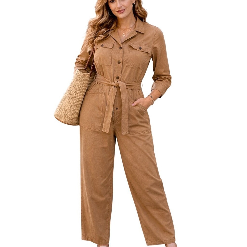 Madewell‎ Women's Long-Sleeve Collared Button Tie-Waist Fatigue Jumpsuit Size S